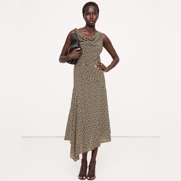 Banana Republic Dresses & Skirts - NWT! Banana Republic Camel & Black Dot Crepe Twist-Shoulder Dress - Multiple 🌗